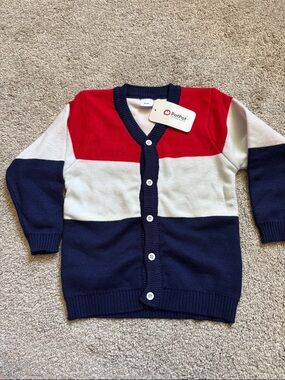 PatPat Red, White & Navy Striped Button Cardigan